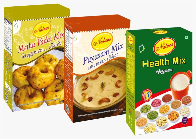 Nalans food-mix cartons printed by Balaji Grapics, Erode
