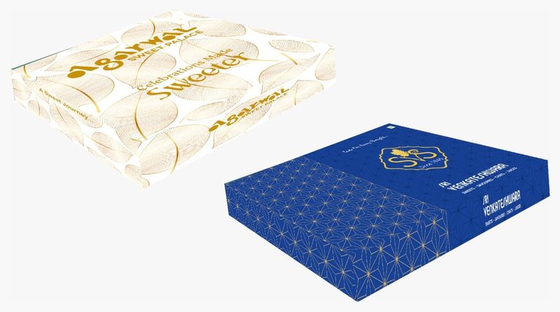 Premium foil-stamped sweet boxes printed by Balaji Grapics, Erode
